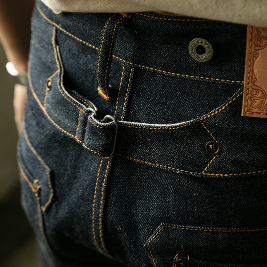 High Waist Raw Indigo Selvage Unwashed Denim Pants Unsanforized Jean 14oz