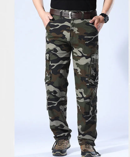 Men's Spring Baggy Cargo Pants Work Overalls Tactical Multi-Pocket Casual Cotton Pants Male Army Straight Slacks Long Trousers