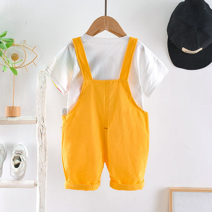 Summer Baby Boys Girls Clothes Infant Cotton Rainbow T Shirt Bib Pants 2pcs/Set Kids Garment Children Casual Sport Suit 0-4 Year