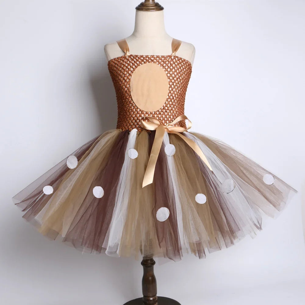 Deer Costume for Girls Halloween Christmas Tutu Dress Reindeer Elk Cosplay Fancy Dress Up Kids Girl Birthday Party Clothes 1-12Y