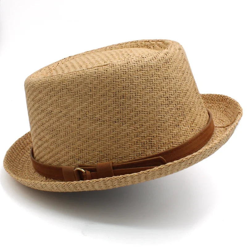 Men Women Classical Straw Pork Pie Hats Fedora Sunhats Trilby Caps Summer Boater Beach Outdoor Travel Party Size US 7 1/4 UK L