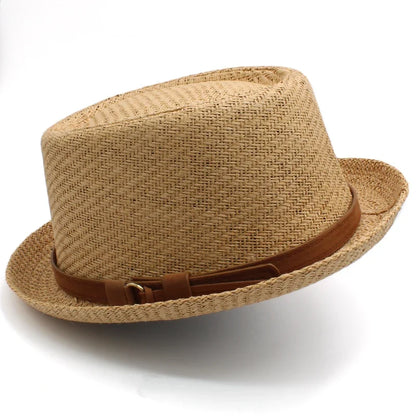 Men Women Classical Straw Pork Pie Hats Fedora Sunhats Trilby Caps Summer Boater Beach Outdoor Travel Party Size US 7 1/4 UK L