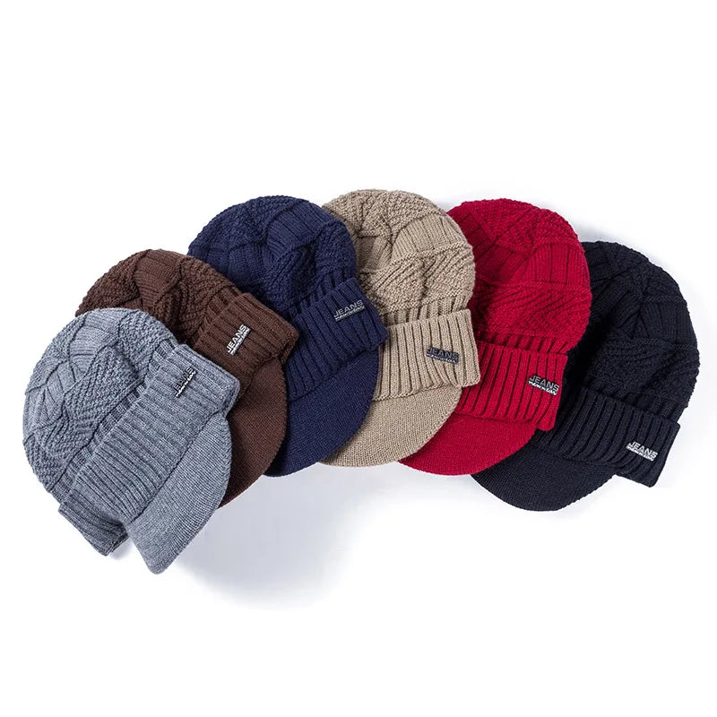 Unisex Warm Winter Hats Stylish Add Fur Lined Soft Beanie Cap With Brim Thick Winter Knitted Hats For Men & Women Dropshipping