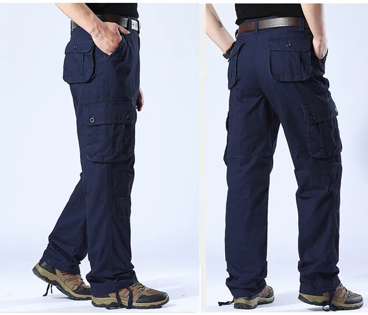 Men's Spring Baggy Cargo Pants Work Overalls Tactical Multi-Pocket Casual Cotton Pants Male Army Straight Slacks Long Trousers
