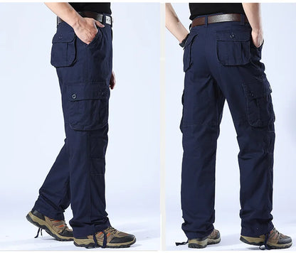 Men's Spring Baggy Cargo Pants Work Overalls Tactical Multi-Pocket Casual Cotton Pants Male Army Straight Slacks Long Trousers