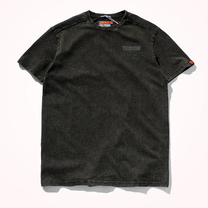 2023 Summer New American Street Short-sleeved O-neck Printed T-shirt Men's Fashion Pure Cotton Casual Washed Old Bottoming Tops