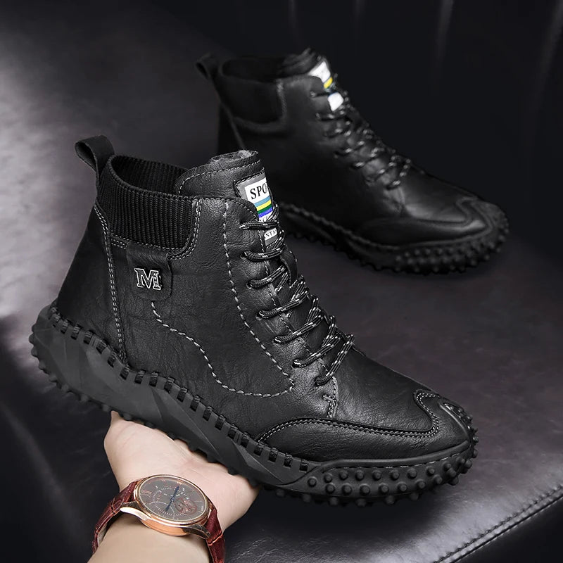 Winter Warm Men's Casual Shoes Fashion Men's Leather Boots Comfortable Men's Ankle Boots Outdoor High Quality Hiking Boots Men
