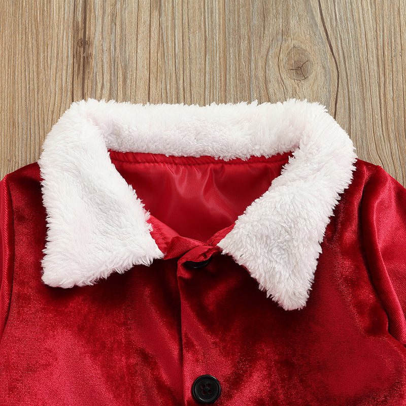 0-4Years Infant Baby Kids Santa Claus Costumes Fall Winter Christmas Suits Boy Girl Long Sleeve Tops+Trousers+Hat Velvet Outfits