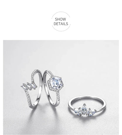 Fashion 925 Sterling Silver Simple crown Finger Ring Elegant Clear Zircon Rings For Women Girls Party Accessories Jewelry