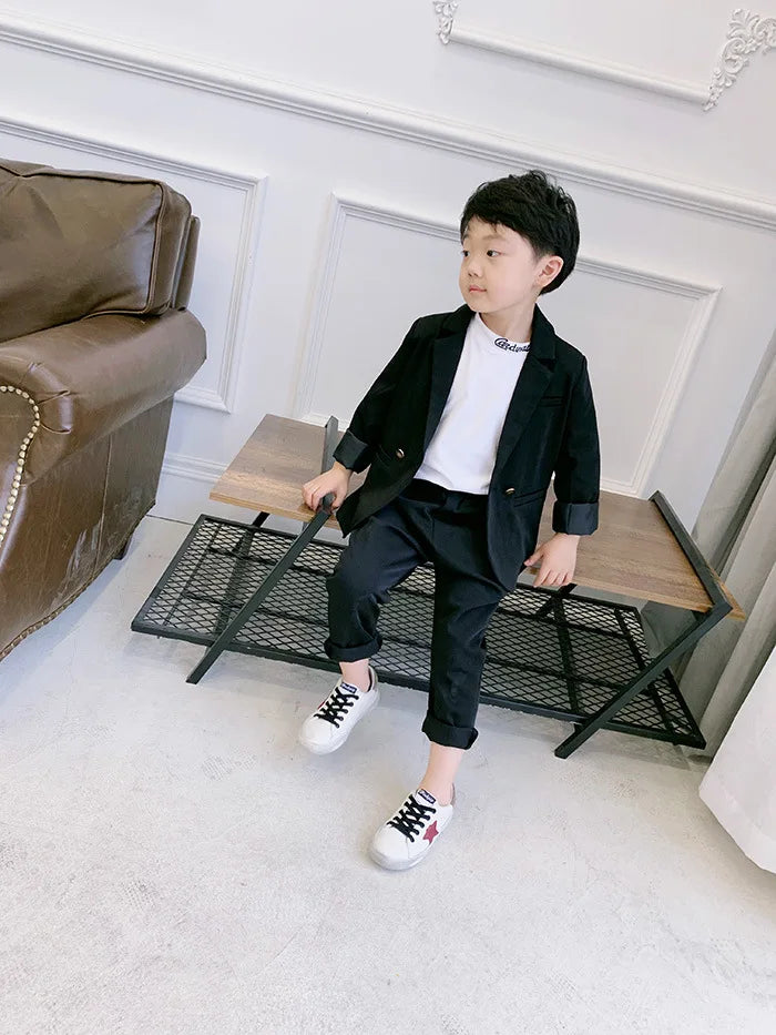 Teenager Boys Pink Black Jacket+Pants 2Pcs Clothing Set Gentleman Kids Formal Wedding Suit Children Performance Graduation Dress