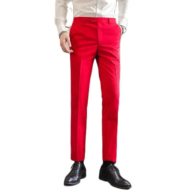 Men's Blue Suit Pants, Red Elegant Man Office Work Pant, Green and Purple Casual Trousers Men 17 Colors Pantalones Hombre