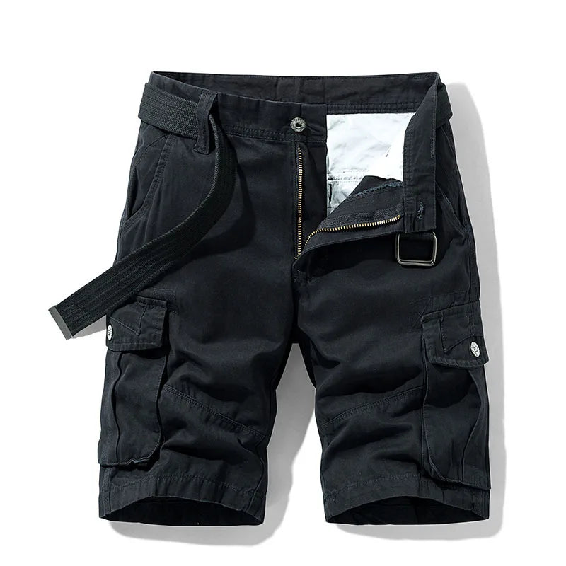 2025 Summer Men's Baggy Multi Pocket Military Cargo Shorts Male Cotton Khaki Mens Tactical Shorts Short Pants 30-38 No Belt