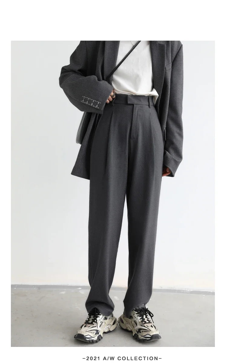 Simple Casual Women Twill Suit Pants Wide Leg Pants Straight Floor Pants Office Ladies Female Trousers
