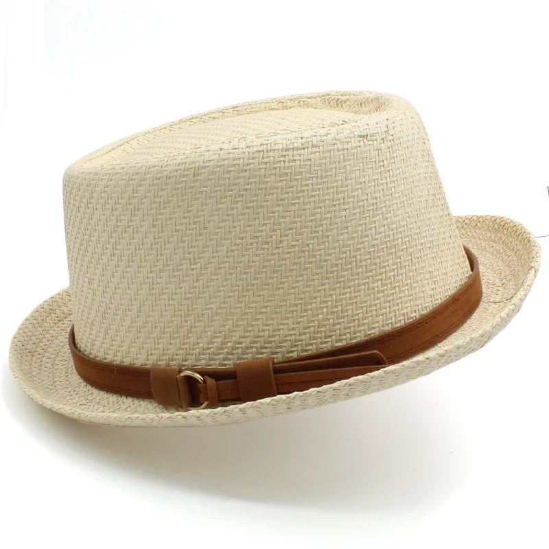 Men Women Classical Straw Pork Pie Hats Fedora Sunhats Trilby Caps Summer Boater Beach Outdoor Travel Party Size US 7 1/4 UK L