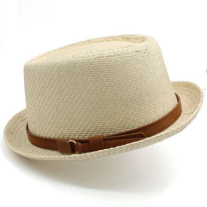 Men Women Classical Straw Pork Pie Hats Fedora Sunhats Trilby Caps Summer Boater Beach Outdoor Travel Party Size US 7 1/4 UK L