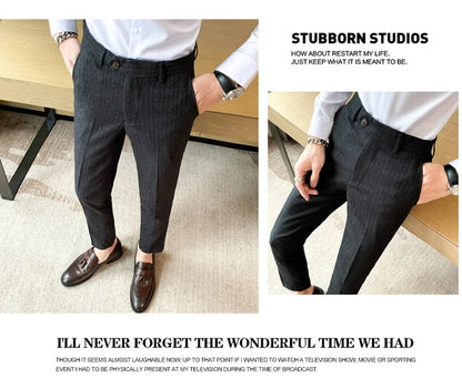 Boutique Classic Plaid and Striped Fashion Men's Casual Business Slim Suit Pants Groom Wedding Dress Trousers Party