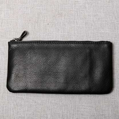 Men's Genuine Leather Long Zipper Wallet First Layer Cowhide Youth Ultra-Thin Handbag Wallet Trendy Brand Simple Wallet