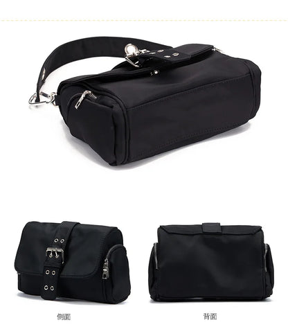 Nylon Women Shoulder Crossbody Bag Black Fashion Rivet Axillary Bags Brand Design Ladies Female Handbag Small Black Bolsa Femini