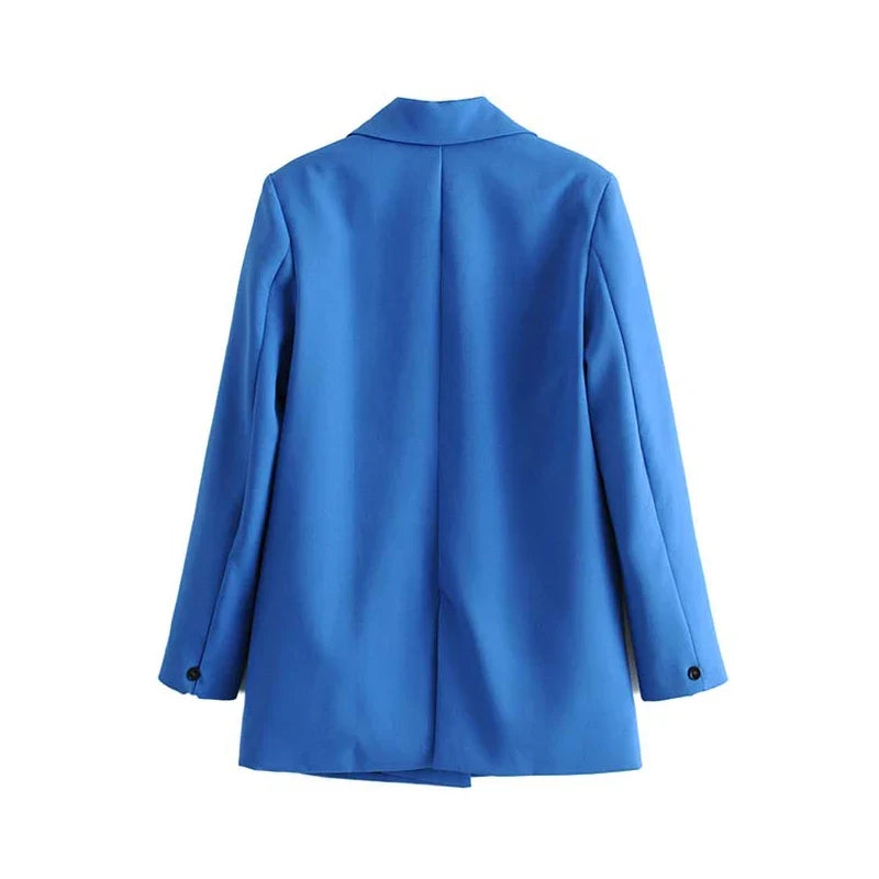 Women Chic Office Lady Double Breasted Blazer Vintage Coat Fashion Notched Collar Long Sleeve Ladies Outerwear Stylish Tops