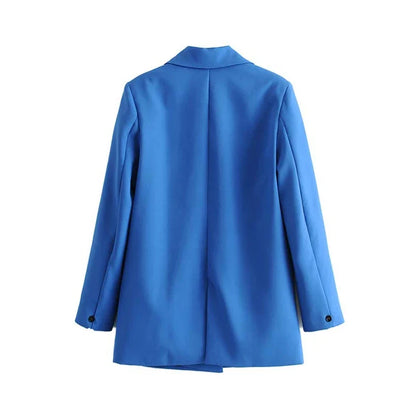 Women Chic Office Lady Double Breasted Blazer Vintage Coat Fashion Notched Collar Long Sleeve Ladies Outerwear Stylish Tops
