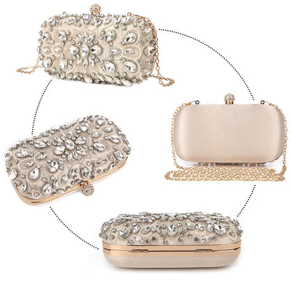 Women's Evening Clutch Bag Party Purse Luxury Wedding Clutches For Bridal Exquisite Crystal Ladies Handbag Apricot Silver Wallet