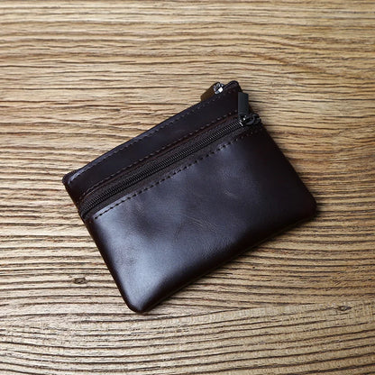 Men's Leather Zipper Coin Wallet First Layer Cowhide Mini Short Wallet Handbag Change Wallet