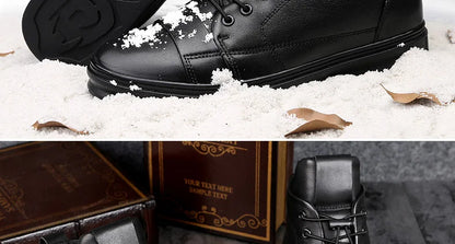 Winter Genuine Leather Boots Men Ankle Casual High Top Skateboarding Shoes Cow Leather Big Size 47 48