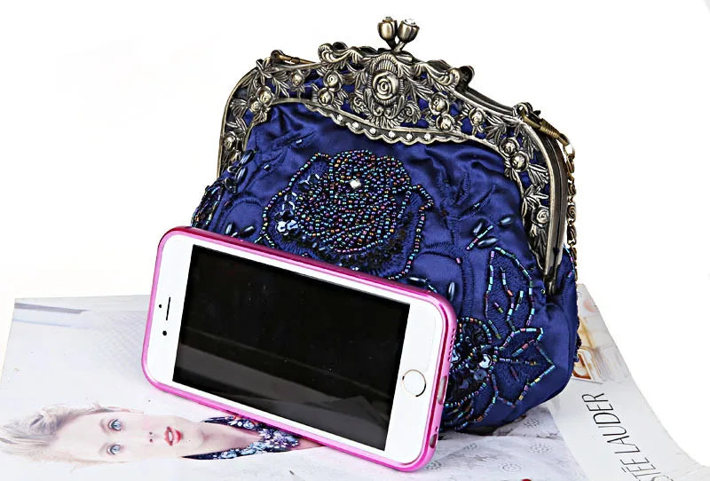Retro Embroidery Designer Bags Luxury Purses and Handbags Bead bag Sequins Clutch Purse Chains Shoulder Evening Bag Z348
