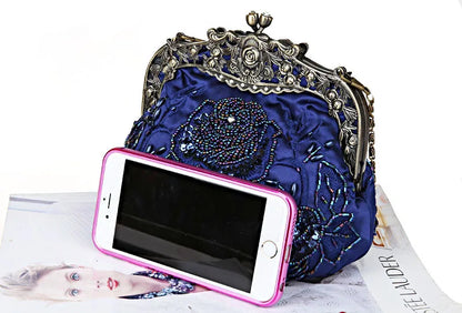 Retro Embroidery Designer Bags Luxury Purses and Handbags Bead bag Sequins Clutch Purse Chains Shoulder Evening Bag Z348