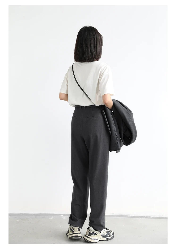 Simple Casual Women Twill Suit Pants Wide Leg Pants Straight Floor Pants Office Ladies Female Trousers