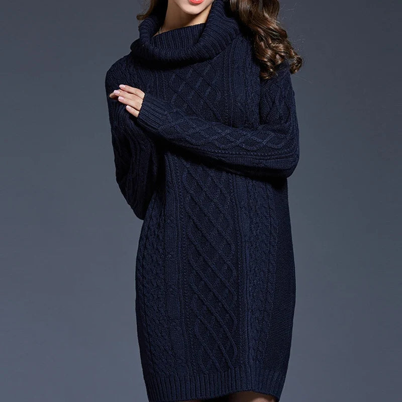 Plus Size Women Casual Knitted Long Sleeve Winter Dresses Sweater Solid Knee Length Loose Fat Female Over Size Dresses 4XL