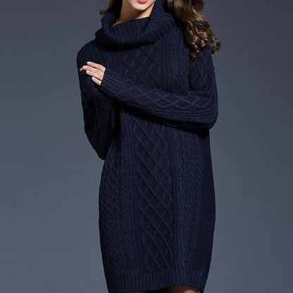 Plus Size Women Casual Knitted Long Sleeve Winter Dresses Sweater Solid Knee Length Loose Fat Female Over Size Dresses 4XL
