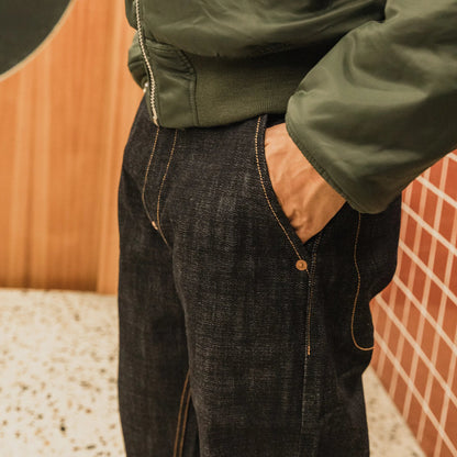 Heavy Weight 18oz Indigo Selvage Unwashed Pants Unsanforised Thick High Waist Raw Denim Jean