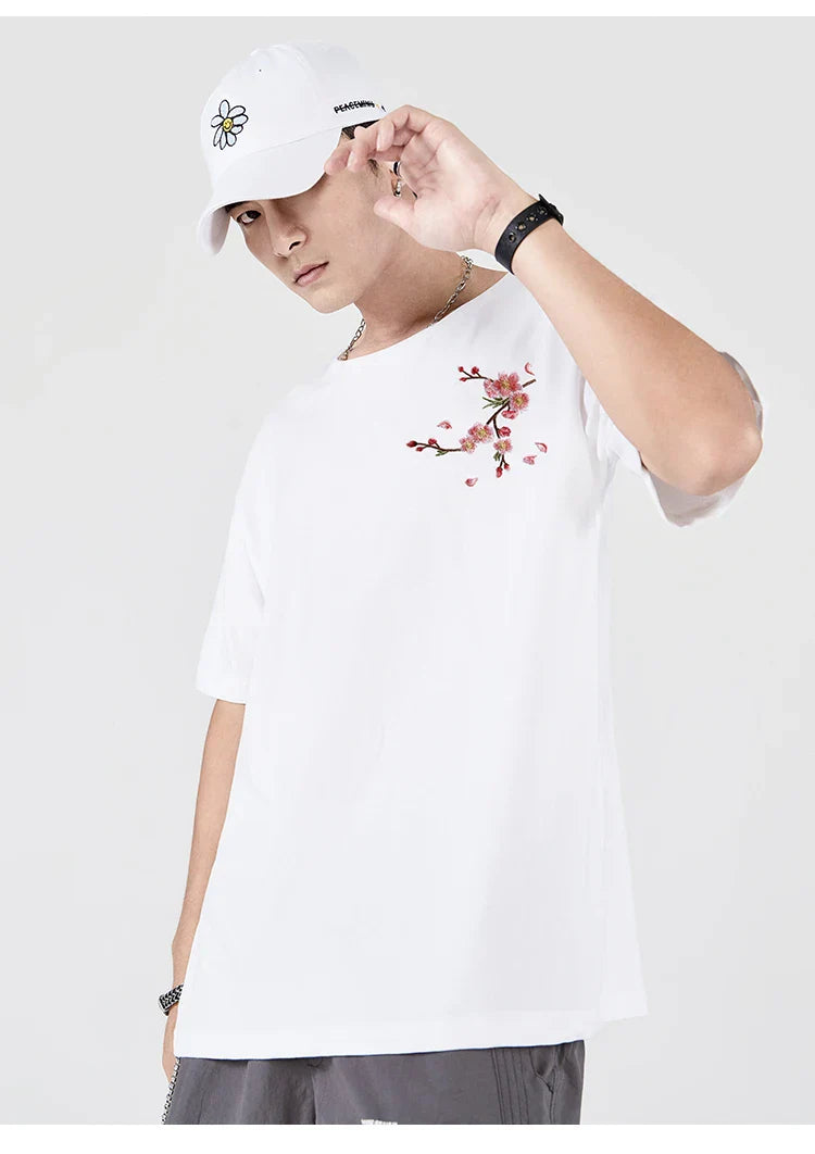 Embroidery T Shirt Men Women Flower Loose Casual T Shirt Summer Cotton Hip Hop Tee Tops Short Sleeve Male Harajuku Streetwear