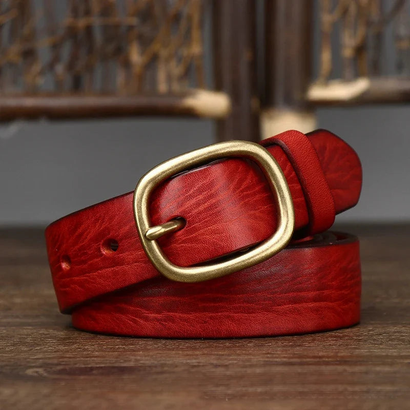2.8cm Retro Female Real Thick Genuine Leather Belt Copper Pin Buckle Women Cowskin Jeans Belt Girl Simple Ladies Waist Strap