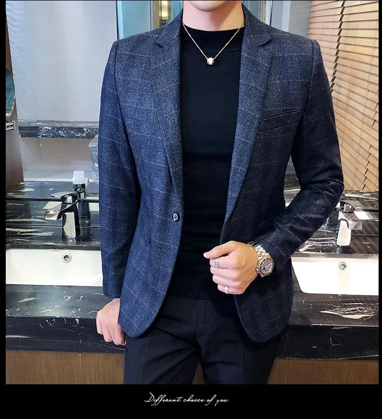 British's Style Vintage Plaid Blazer Men Casual Slim Fit Suit Jacket Single Button Business Social Blazer Plus Size M-5XL Hombre