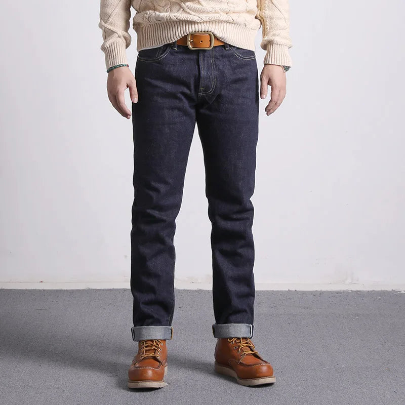 Raw Denim Jeans 16oz Heavy Weight Indigo Selvage One Washed Sanforized Zipper Pants