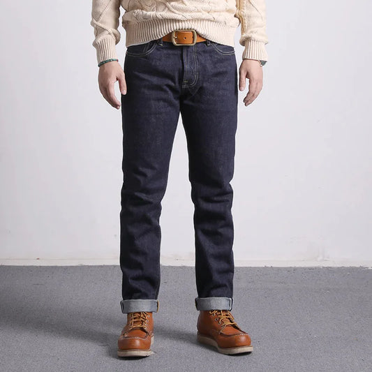 Raw Denim Jeans 16oz Heavy Weight Indigo Selvage One Washed Sanforized Zipper Pants