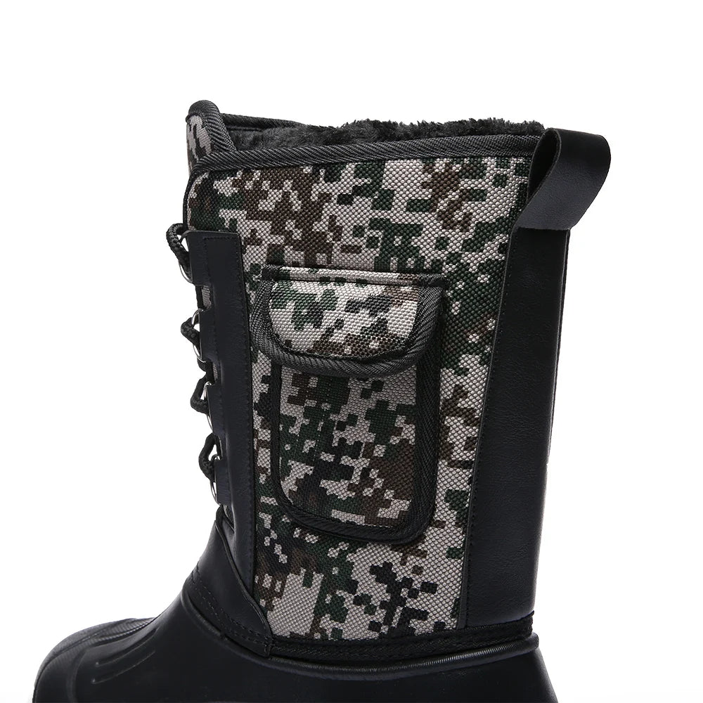 New Winter Camouflage Snow Men Boots Rain Shoes Outdoor Waterproof With Fur Plush Warm Male Casual Mid-Calf Work Motorcycle Boot
