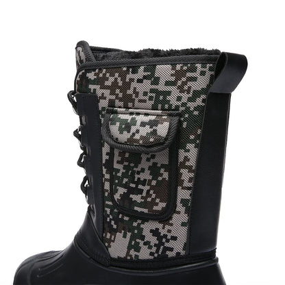 New Winter Camouflage Snow Men Boots Rain Shoes Outdoor Waterproof With Fur Plush Warm Male Casual Mid-Calf Work Motorcycle Boot
