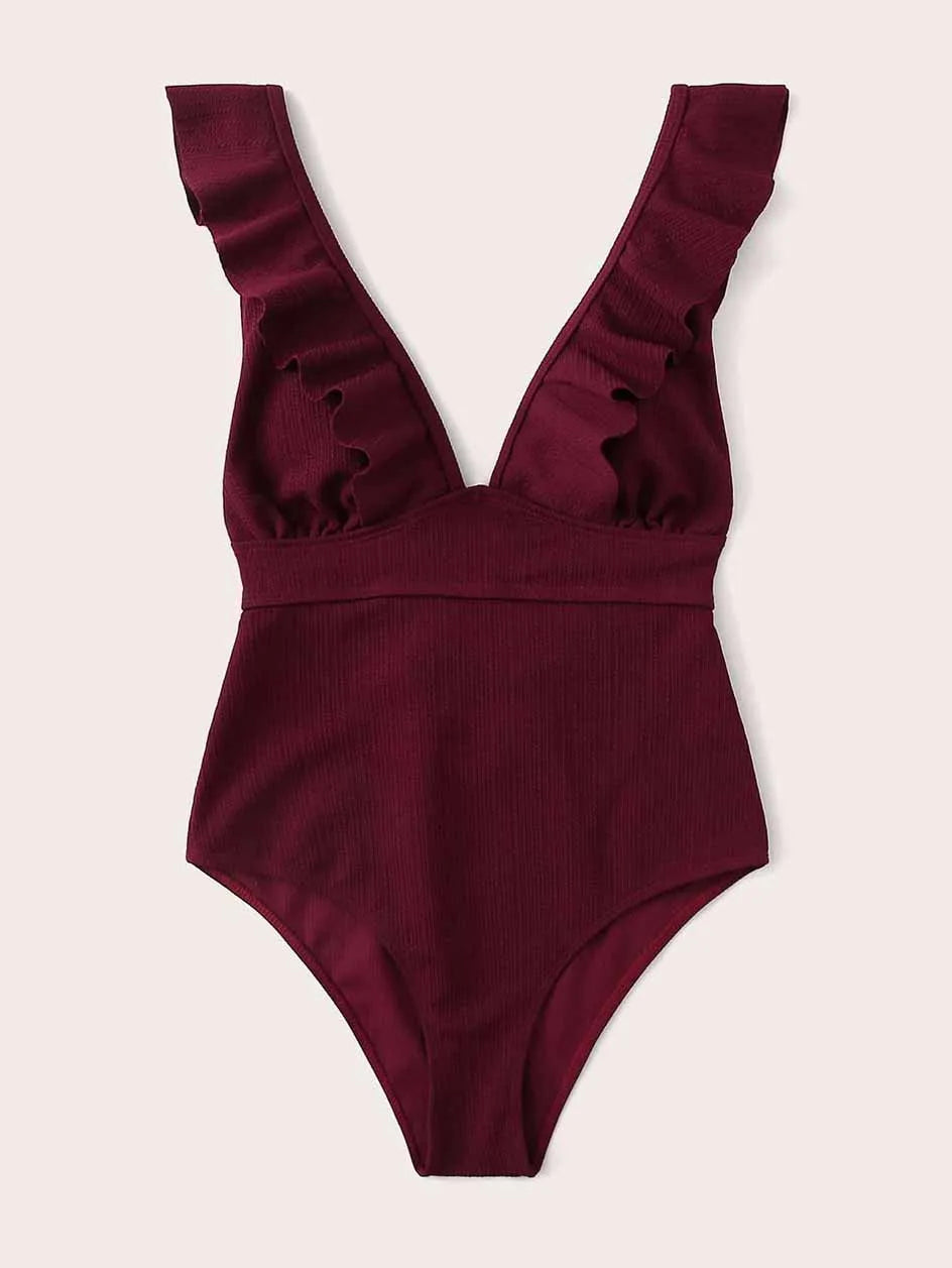 Sexy Ruffle Swimwear Women`s 2025 Deep V One Piece Swimsuit Female Bathing Suit Woman Bodysuit Swimming for Beach Wear Monokini