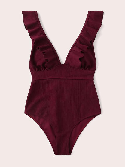 Sexy Ruffle Swimwear Women`s 2025 Deep V One Piece Swimsuit Female Bathing Suit Woman Bodysuit Swimming for Beach Wear Monokini