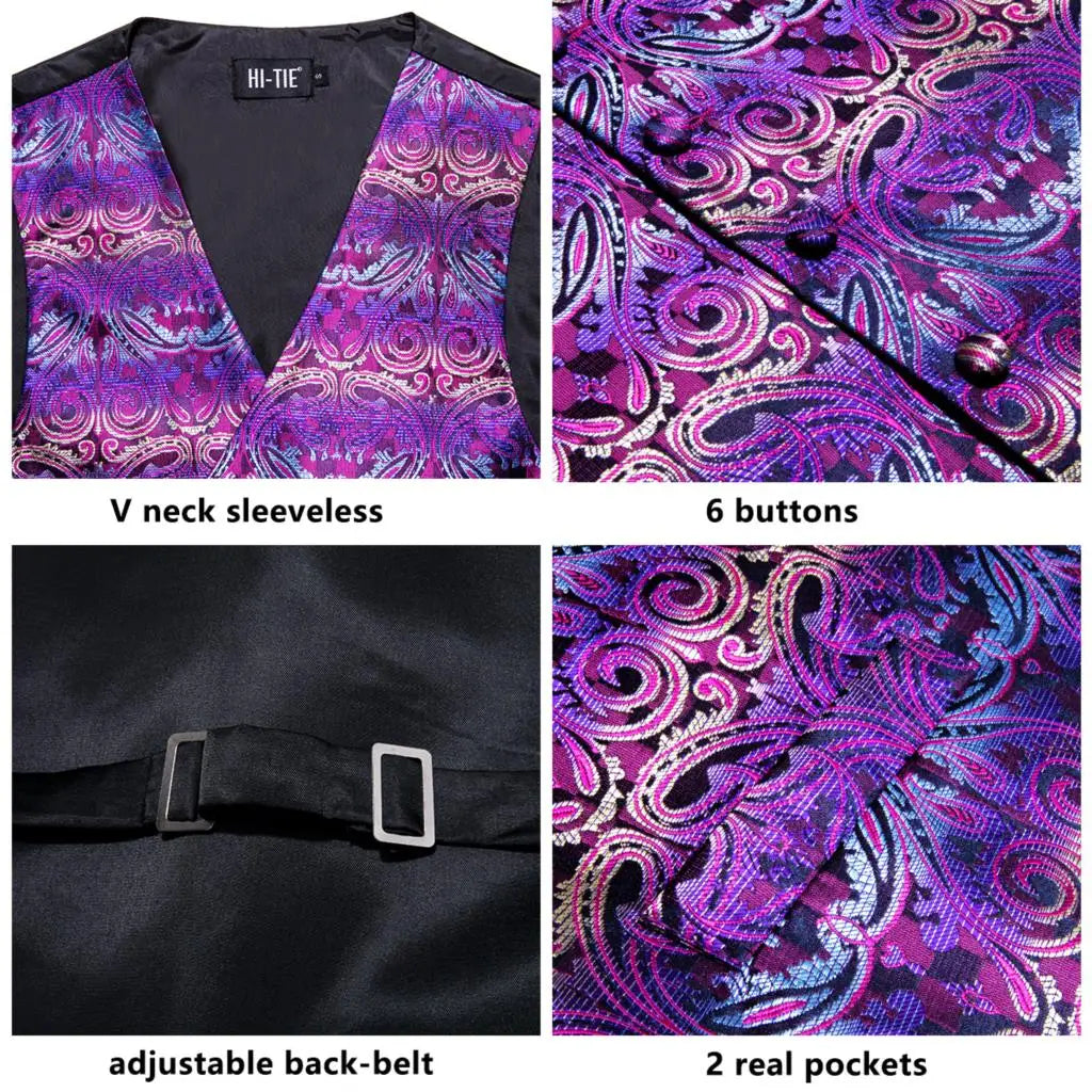 Silk Mens Vests Sleeveless Waist Jacket Jacquard Black Orange Floral Waistcoat Tie Hanky Cufflinks Set for Men Casual XXL