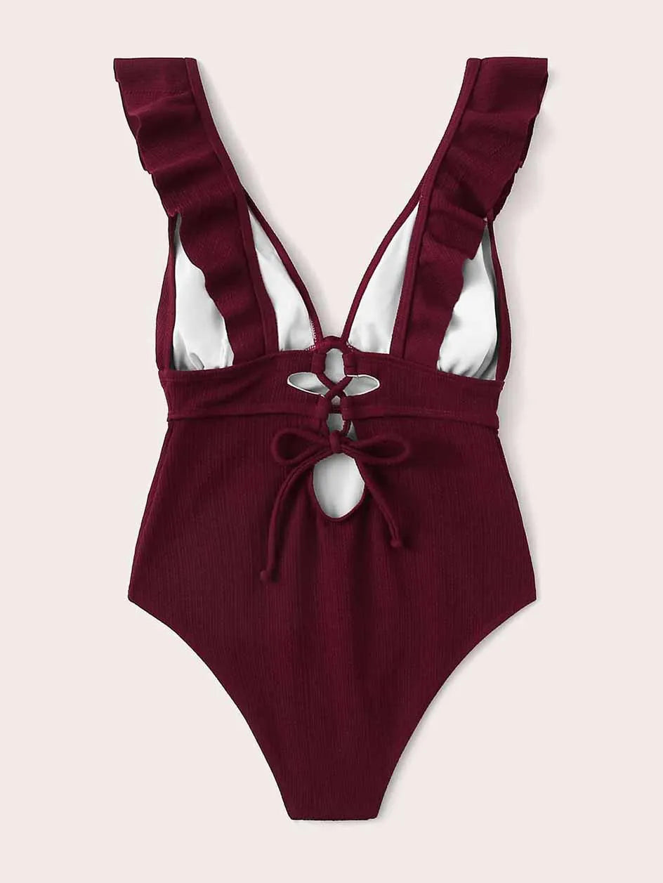 Sexy Ruffle Swimwear Women`s 2025 Deep V One Piece Swimsuit Female Bathing Suit Woman Bodysuit Swimming for Beach Wear Monokini