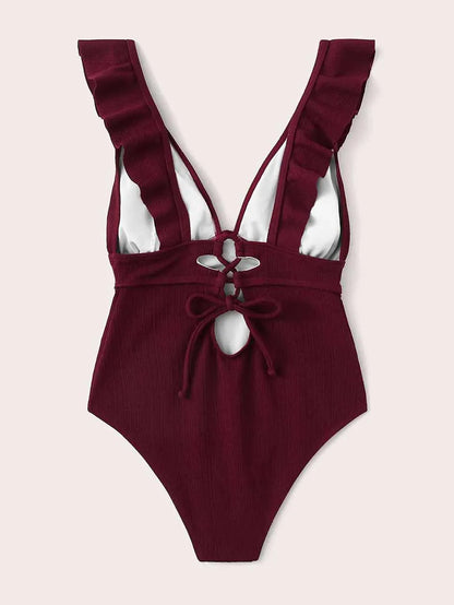 Sexy Ruffle Swimwear Women`s 2025 Deep V One Piece Swimsuit Female Bathing Suit Woman Bodysuit Swimming for Beach Wear Monokini