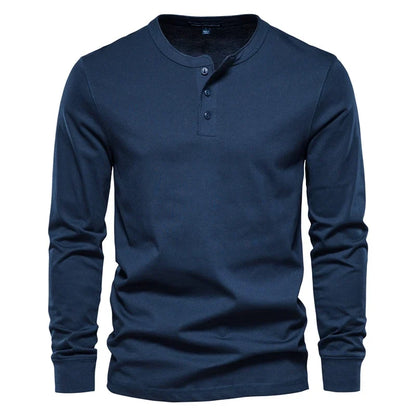 Men's Long Sleeve Button Down T-Shirts Autumn Henley Collar Casual High Quality 100% Cotton Crew Neck Mens T Shirts