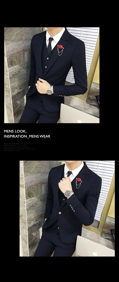 Men's Suits High Quality Wedding Groom Tuxedos Single Button Slim Fit Business Prom Dress Men's Formal Dress Suits