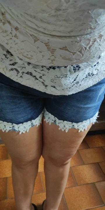 Women Slim Denim Shorts Stretch Lace Stitching Jeans Shorts Ladies Casual Regular Short