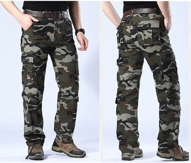 Men's Spring Baggy Cargo Pants Work Overalls Tactical Multi-Pocket Casual Cotton Pants Male Army Straight Slacks Long Trousers