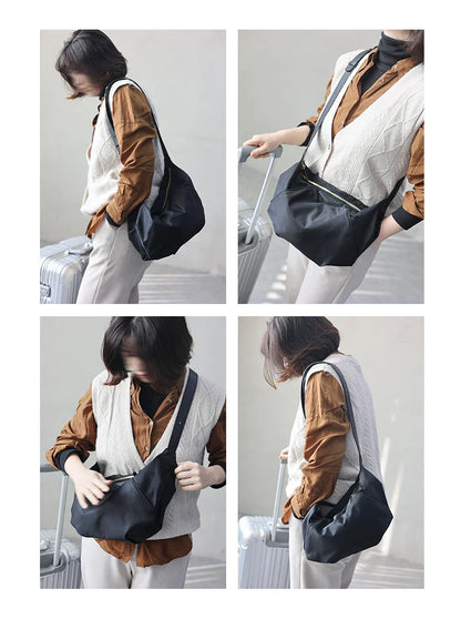 Lightweight Nylon Matching Genuine Leather Crossbody Bag High Quality Single Shoulder Bags Fashion Pleated Messenger Purses